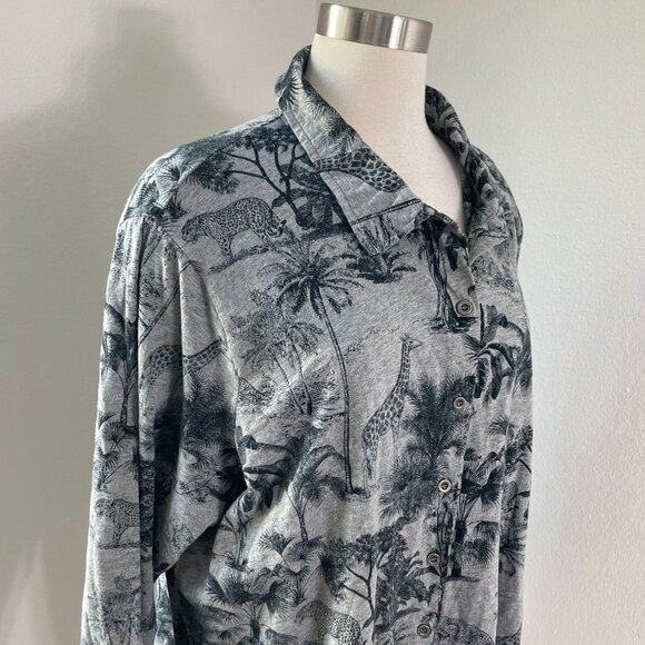 Jane Delancey Womens Plus 3X Button Up Shirt Gray Jungle Print Long Sleeve Top - Picture 2 of 9